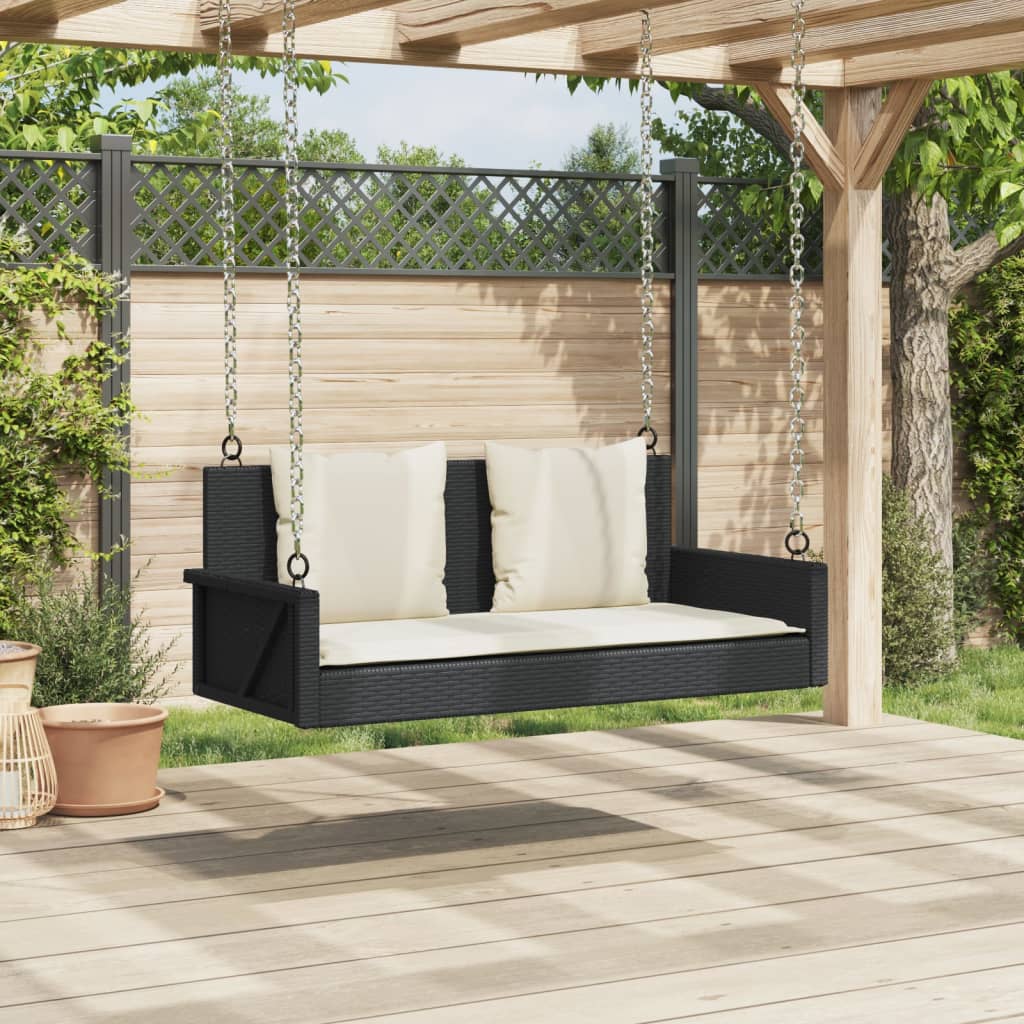 Vidaxl Ławka Bujana Z Poduszkami, Czarna, 119X56X48 Cm, Polirattan