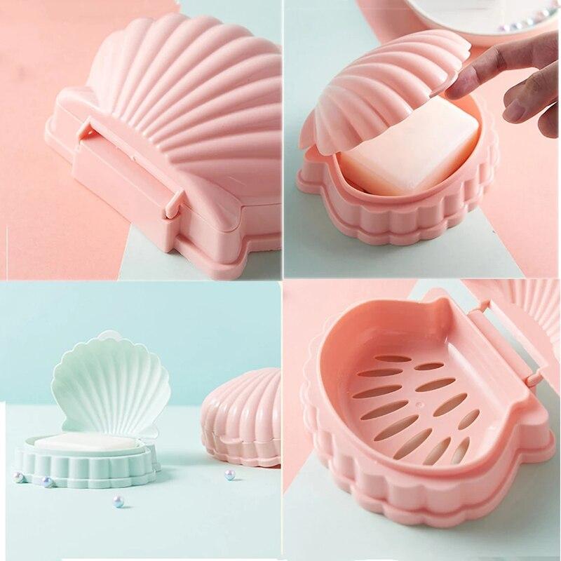 1Pcs PP Plastic Shell Shaped Soap Box with Lid Draining Non-slip Soap Holder Case Soap Dish Kitchen Bathroom Accessories