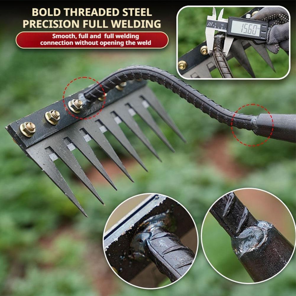 5/6/7/8 Teeth Iron Gardening Hoe Weeding Rake Farm Tool Grasping Raking Loosening Soil Nail Rake Tool Artifact Harrow Farm Tool