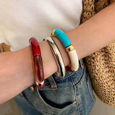 Полированный металлический круглый браслет: Универсальный модный браслет в европейском и американском крутом стиле, высококачественные ручные украшения