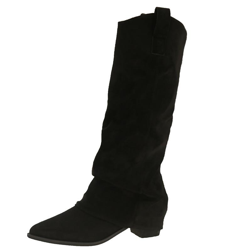 Fashion Comemore Autumn Winter Vintage Woman Knee High Boots Shoes Ladies Elegant Slip On Suede Solid Thick Heeled Long Bota Feminina