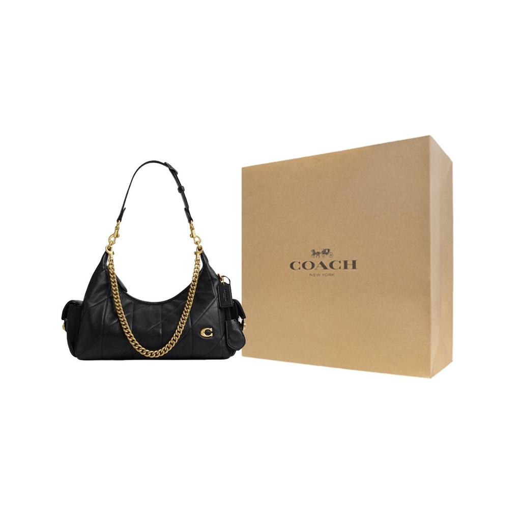 Coach Pocket 30 Quilted Detail Interior Snap Pocket Lambskin Leather Shoulder Bag Large Women shoulder bag Black CDZ71-B4BK