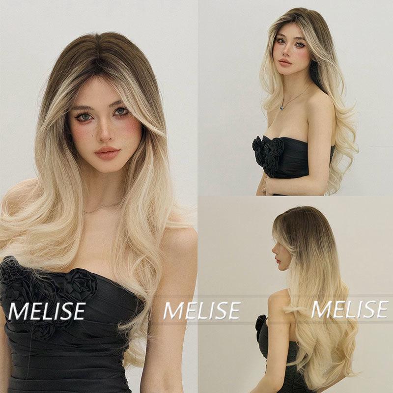 Коричневый золотой смешанный цвет средняя часть длинные волосы вьющиеся искусственные волосы набор большой волны градиентный парик с изменением