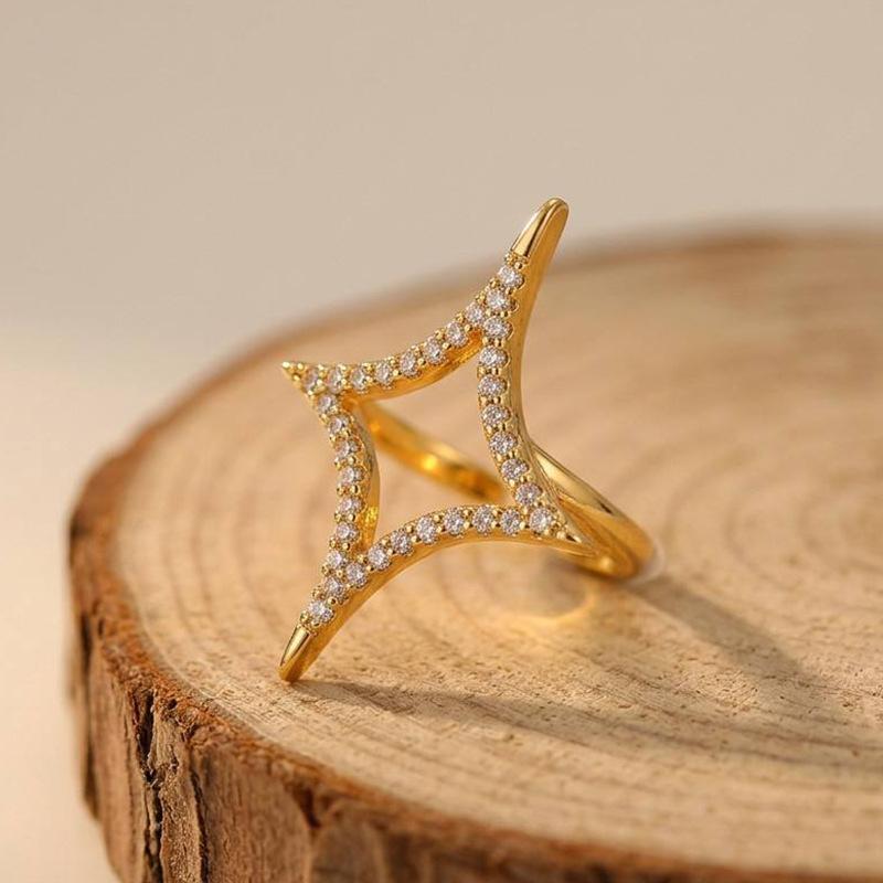 Minimalist 18k Gold Shiny Star Open Adjustable Ring For Women Fashion Jewelry