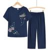 Summer Two-Piece Set: Short-Sleeved T-Shirt and Pajama Pants for Middle-Aged and Elderly Women