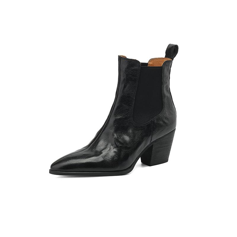 Короткие ботинки из натуральной кожи, женская обувь на осень/зиму, с острым носком и толстым каблуком для женщин, модные ретро-ботфорты ручной работы