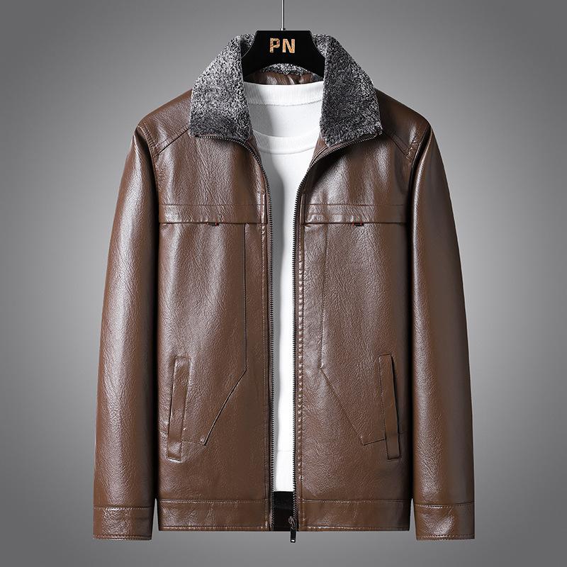 Winter Cashmere Coat Men's PU Leather Jacket Middle-aged Leather Jacket