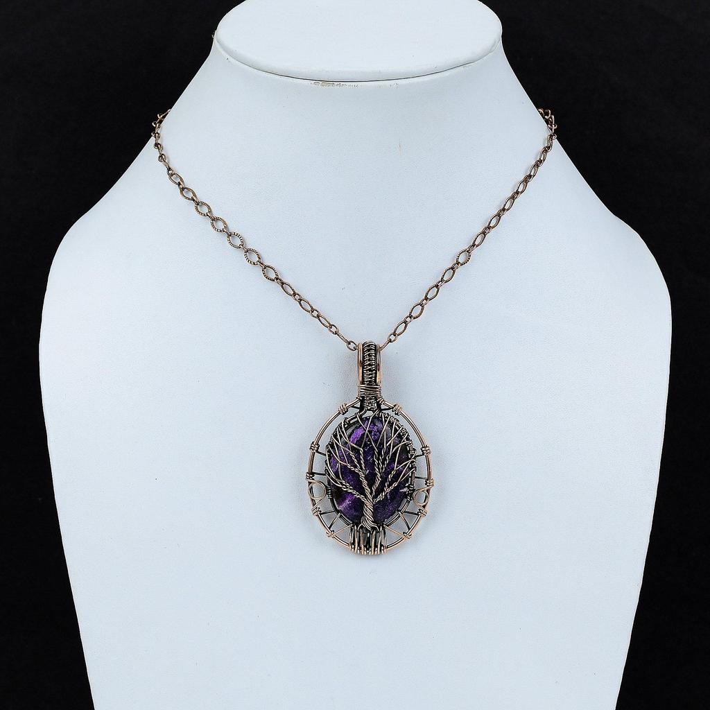 Tree Of Life Purpurite Pendant Copper Wire Wrapped Pendant Natural Gemstone Pendant Copper Designer Jewelry Handmade Pendant Engagement Gift