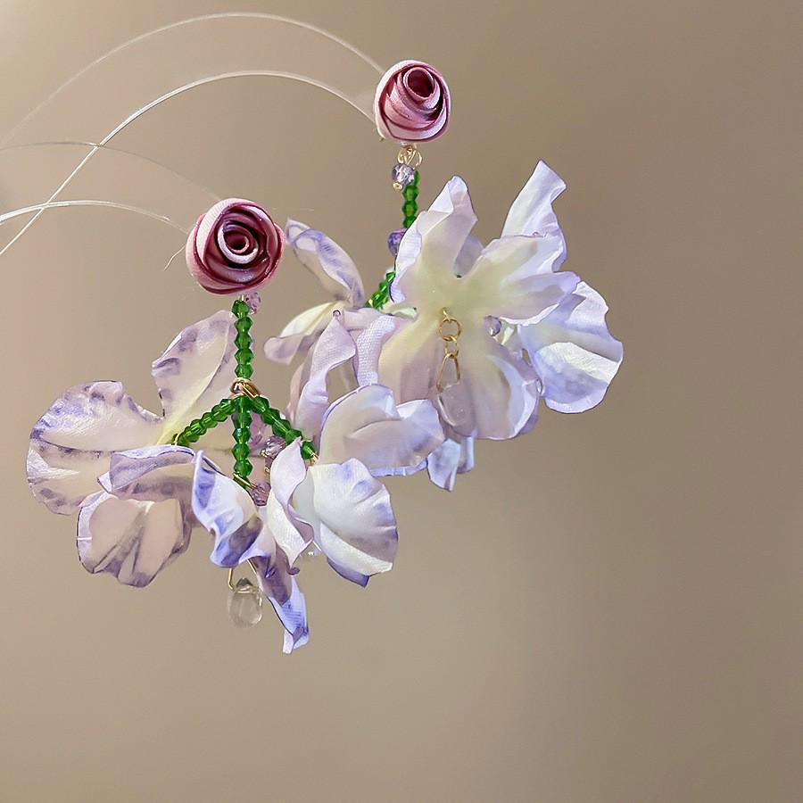 Серьги с кисточками в виде цветов из шифона "Серебряная игла", Милый стиль Мори, Дофаминовый тренд, Универсальные женские серьги