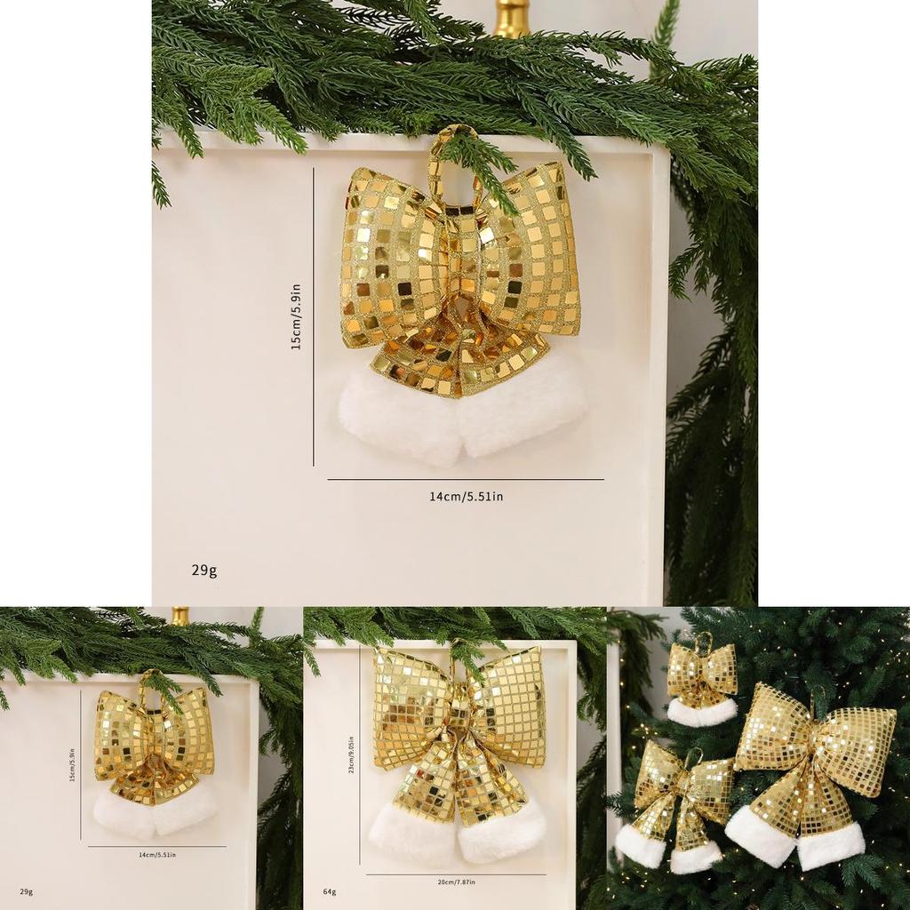 Mirror Glitter Bow Plush Pendant For Holiday Window Display