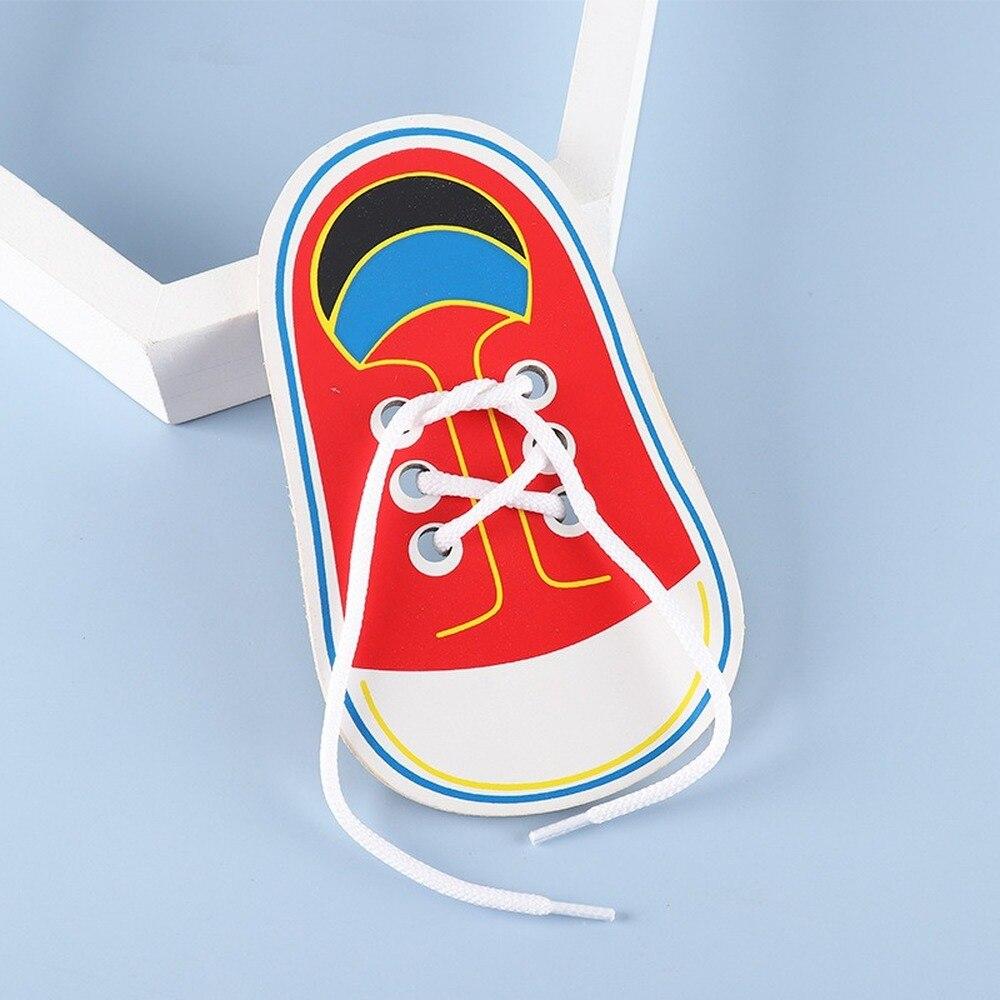 1 Piece Kids Cute Wooden Shoes Puzzles Toys Children Montessori Early Learning Tie Shoelaces Puzzles Wood Beads Lacing Board