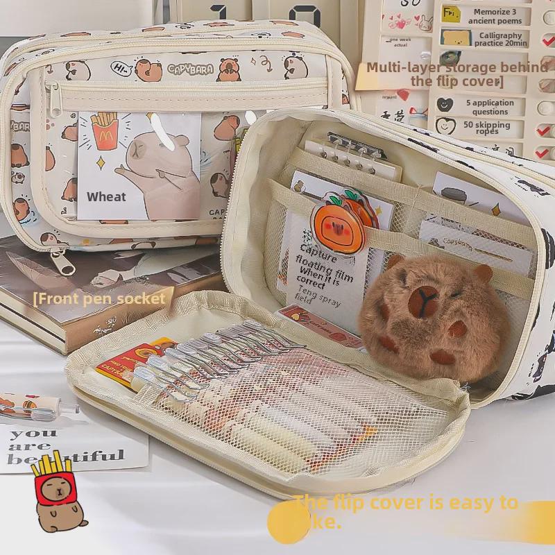Capibara Large-Capacity Pencil Case for Girls, Ideal for Primary and Junior High School Students