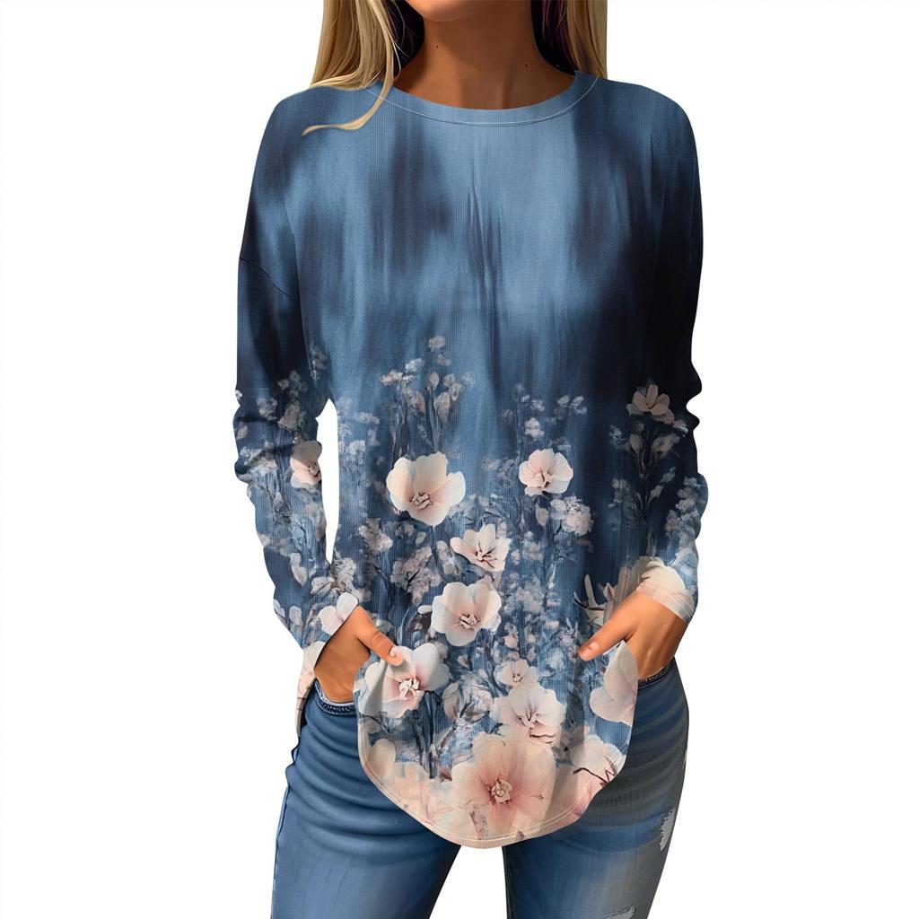 Футболки для женщин, осенние повседневные рубашки с длинным рукавом, толстовка, винтажный топ с графическим принтом, пуловер