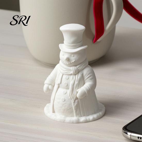 Winter Holiday Home Decor 3D Printed Gentleman Snowman Figurine, Decorative Desktop Ornament, DIY Paintable Customizable Craft Statue for Christmas