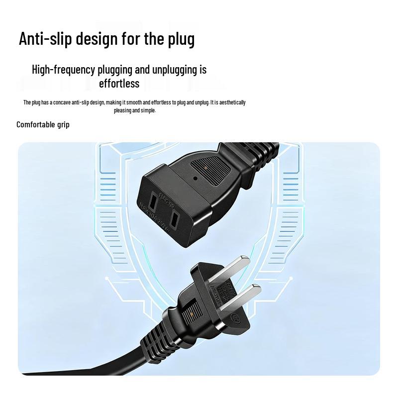 Certified 2-Core Copper Power Cord with 2-Pin Male Plug and Female AC Socket