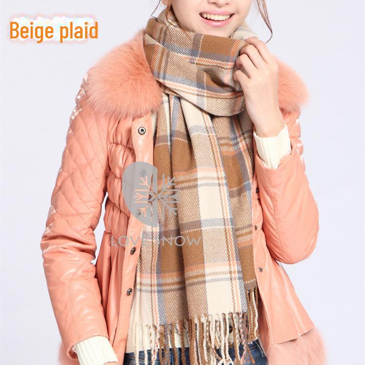 Клетчатый зимний шарф для женщин - шаль с кисточками в корейском стиле из искусственного кашемира