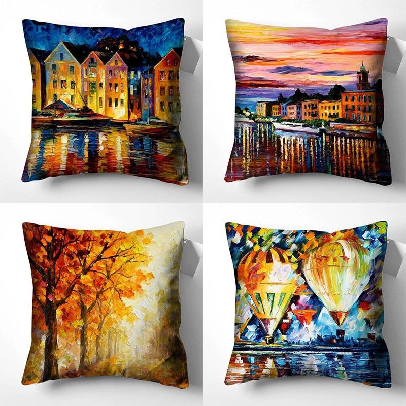 Искусство Горная тропа Воздушный шар Картина Наволочка Диван Кресло Автомобиль Подушка Чехол Комната Домашнее украшение Объятия Наволочка