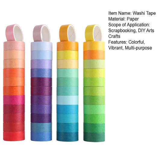 48 Rolls Washi Tapes Rainbow Colors Decorative Tapes 15mm Wide Colored Masking Tape for Journal Book Planner Scrapbooking DIY Arts Crafts