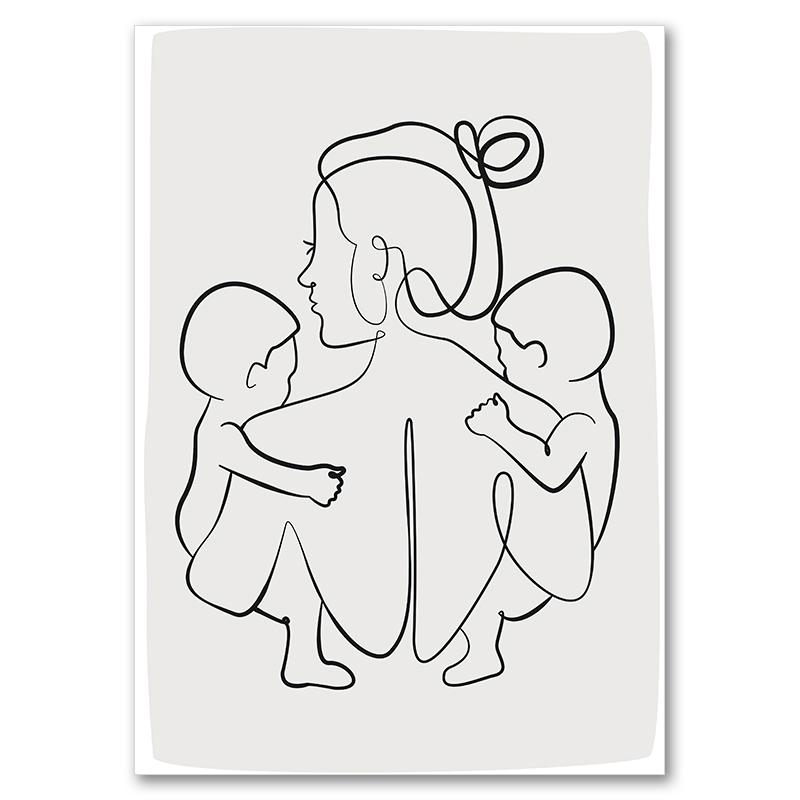 Abstract Line Mom Baby Hand Heart Minimalist Wall Art Canvas Painting Nordic Posters And Prints Wall Pictures Kids Room Decor