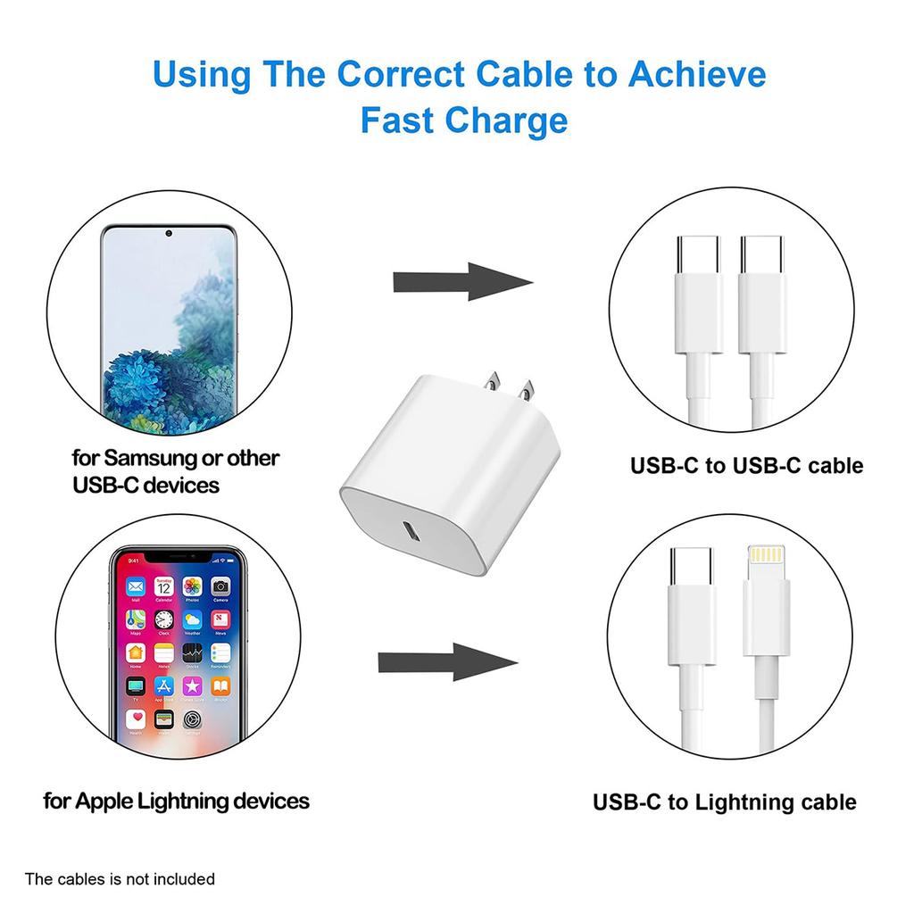 PD 20W быстрое зарядное устройство комплект USB C порт настенная зарядка 6.6FT кабель Type C на Type C для iPhone 16 15 Pro Max Plus Samsung Xiaomi ipad