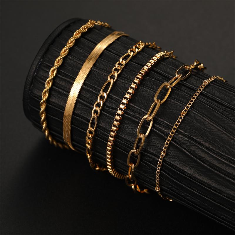 European and American Trendy Metal Chain Women's Set 6 Multi-layer Chain Minimalist Bracelets