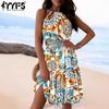 Women's Fashion Summer Spring Sleeveless Hanging Neck High Waist Casual Dresses