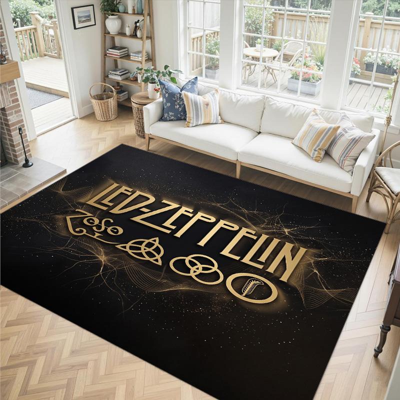Led Zeppelin Design Crystal Velvet Carpet Cozy Non?Slip Printed Rug For Bedroom Living Room Entrance