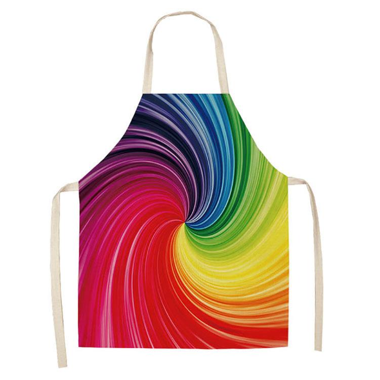1Pcs Kitchen Apron Rainbow Colorful Geometric Printed Sleeveless Cotton Linen Aprons for Men Women Home Cleaning Tools 55*68cm