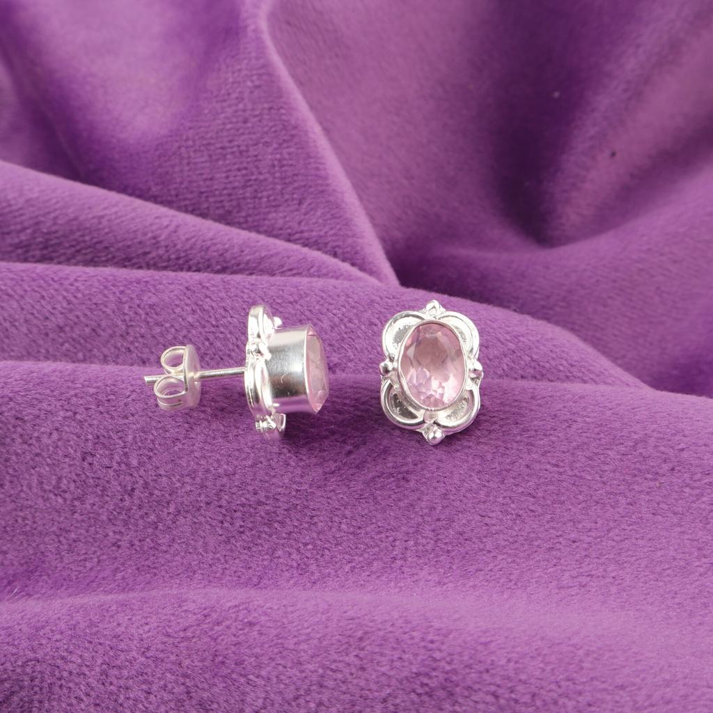 Morganite Stone 925 Sterling Silver Artisan Stud Post Push Back Earrings Jewelry EE-149-9