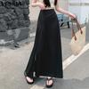 VONDA Women High Waist Solid Color Splits Casual Long A-line Skirts