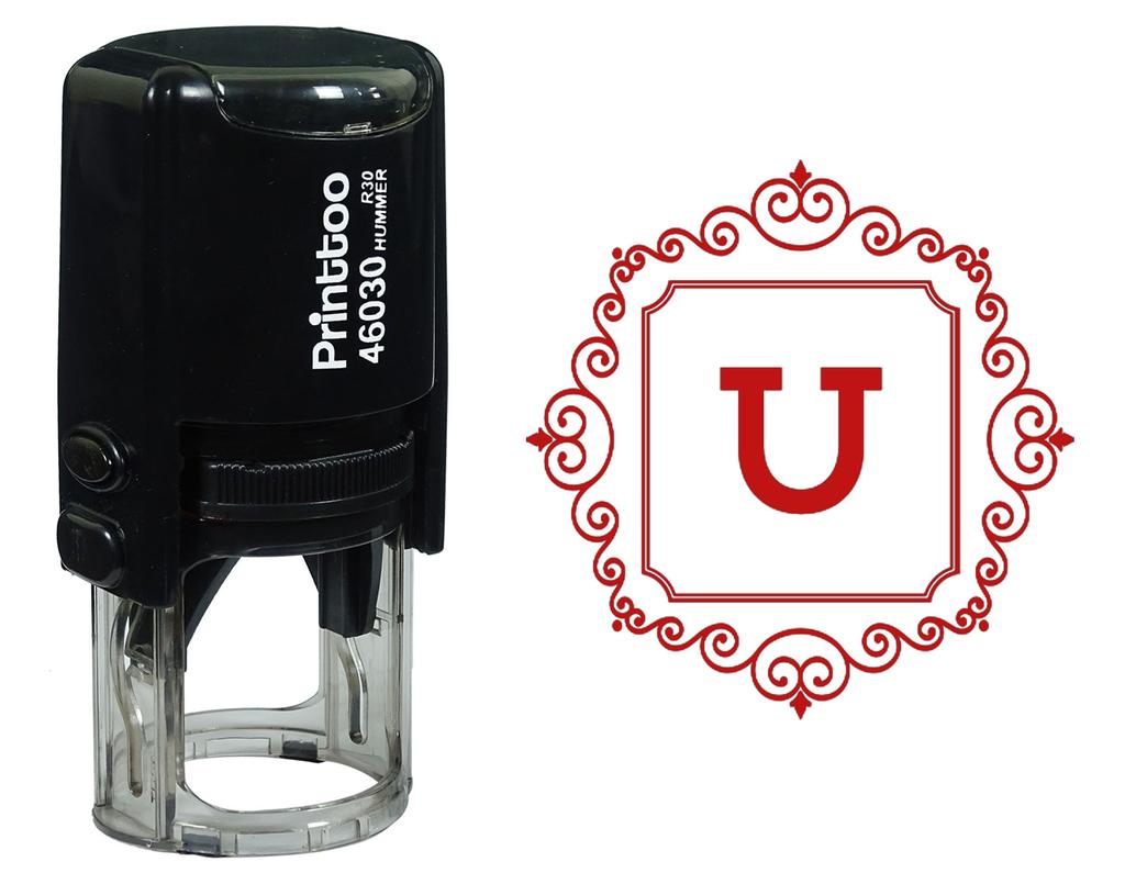 Printtoo Square Swirl Border Alphabet U Monogram Initial Self Inking Rubber Stamp Office