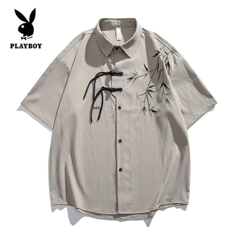 PLAYBOY Новая мужская рубашка с коротким рукавом в китайском стиле