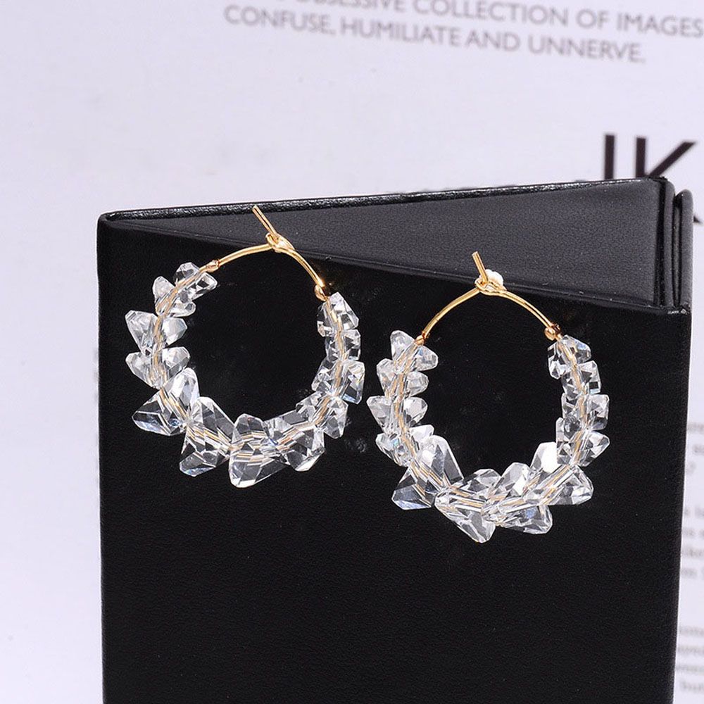 Delicate Girls Crystal Acrylic Gift Round Ear Studs Jewelry Fashion Accessories Hoop Dangle Earring
