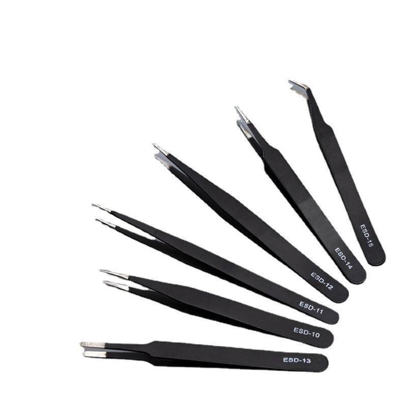 Hand Tools 6 PCS Antistatic Stainless Steel Tweezers Industrial Repair Precision Maintenance Curved Tool Home Work Model Making