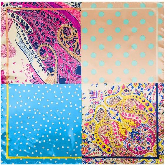 90*90CM Silk Scarf Luxury Brand Dots and Cashew Design Print Bandana Women Silk Foulard Handkerchief Office Lady Neckerchief