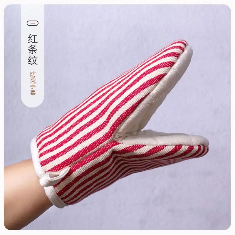 1 Pc Striped Simple Household Kitchen Oven Mitts High Temperature Insulation Microwave Gloves Thick Anti Scalding Baking Glove