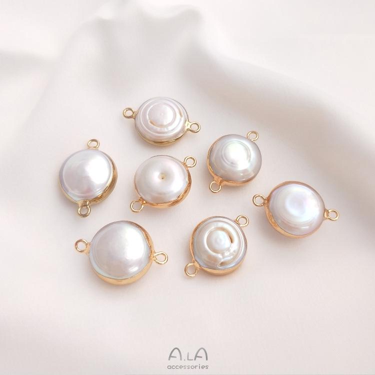 Натуральный барочный неправильной формы жемчуг с двумя отверстиями, рисовая бусина, плоская круглая подвеска для ручной работы, DIY, безельная оправа