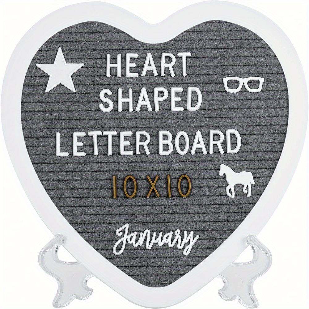 Heart-Shaped Felt Letter Board Sign,Interchangeable White Letters, Numbers, and Icons, Suitable for Parties, Baby Announcements