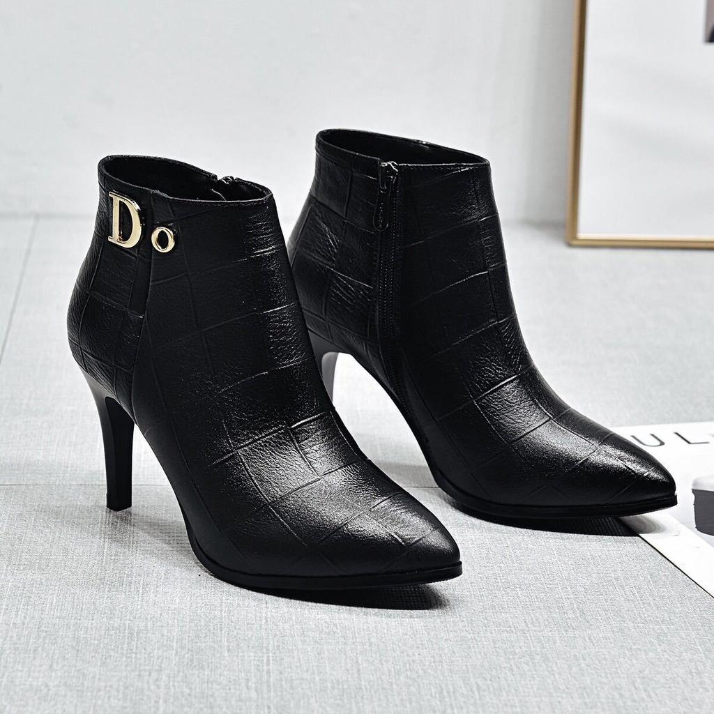 Fashion Woman Short Shoes Soft Stiletto Heel Plaid Ankle Boots for Women Solid Color Large Size Warm Autumn Pu Fashion 2025 Booties Sale