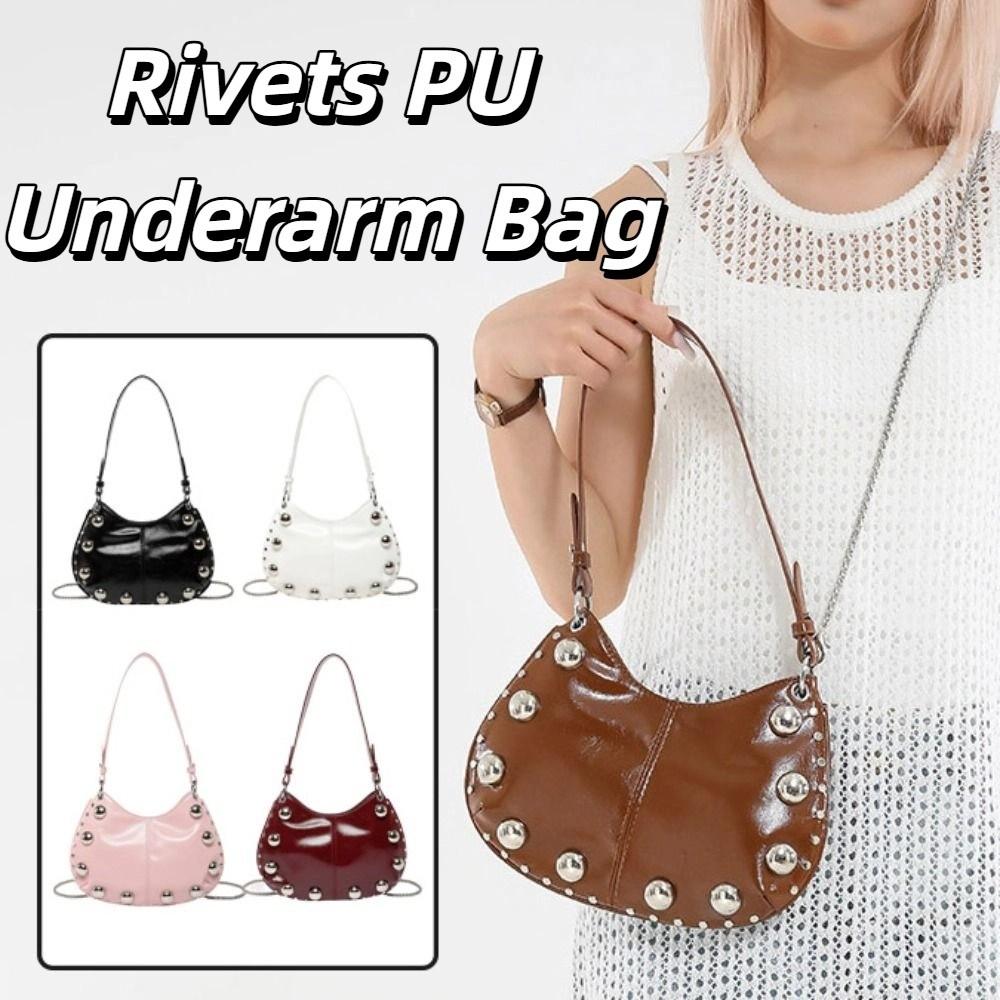 Small Pack Punk Style Handbags Crossbody Bag Shoulder Bag Fashion Rivets PU Underarm Bag Girls