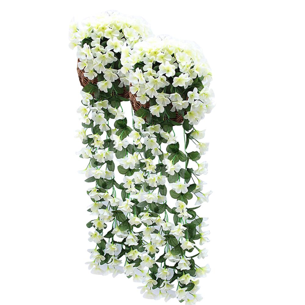 2pcs Artificial Wisteria Wreaths Hanging Flowers Bunch, Fake Plants for Garden Wall Wedding Inside Home Door Decoration