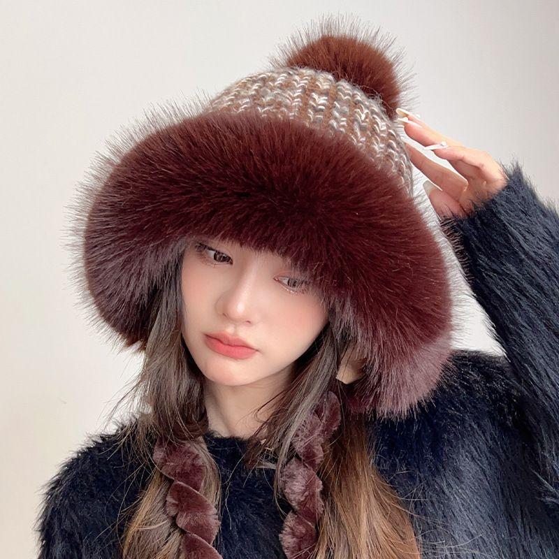 Женская термозимняя шапка из искусственного кроличьего меха, милая утолщенная белая пушистая шапка-ушанка, плюшевая шапка