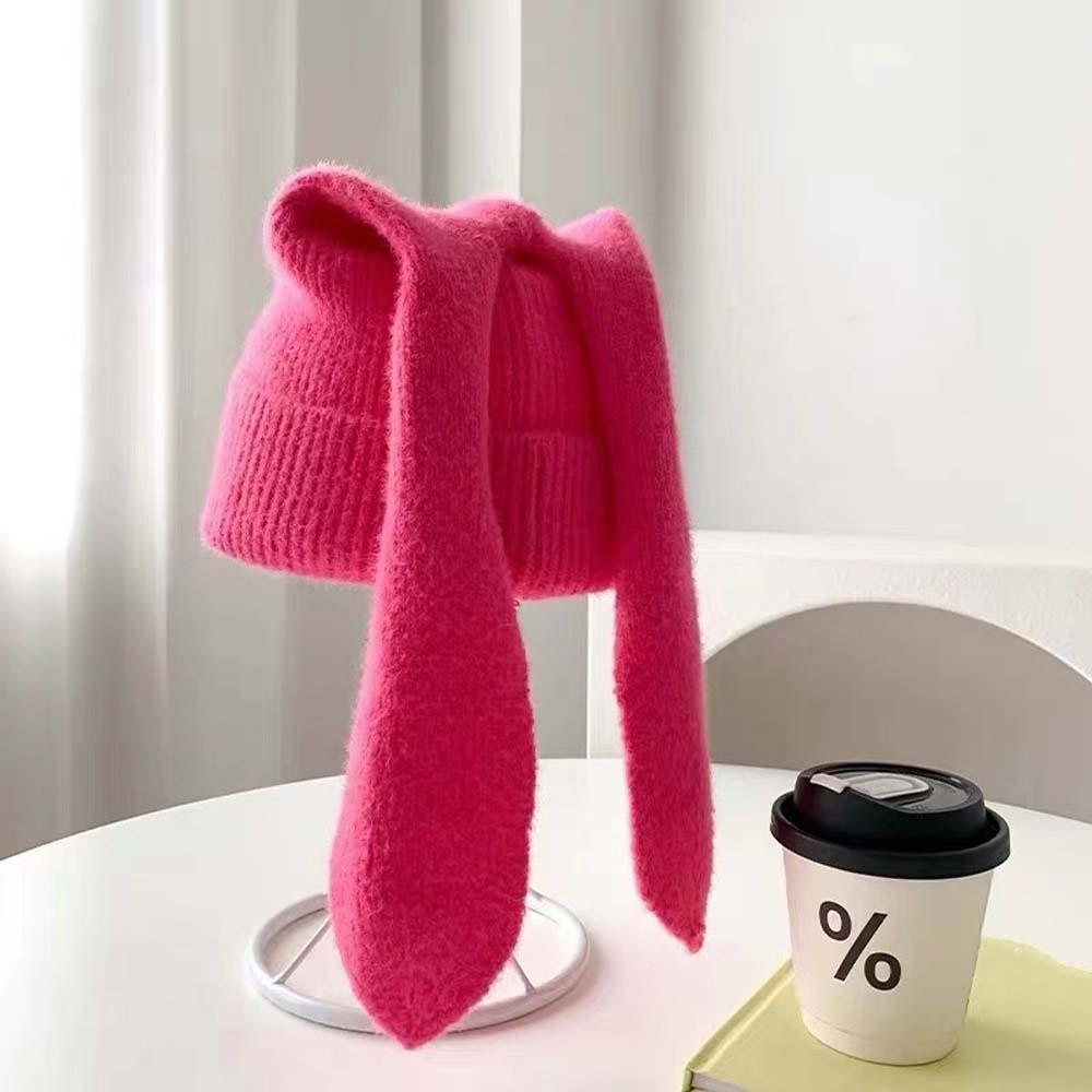 Korean Style Rabbit Ears Cap Elastic Solid Color Knitted Hat Woolen Hat Brimless Beanie Hat Couple