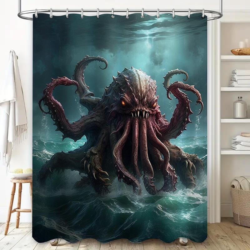 Уникальный коврик для ванной с осьминогом, шторка для душа, водонепроницаемые, декоративные аксессуары для ванной комнаты, темно-фиолетовый, щупальца Ктулху, художественный принт, Хо