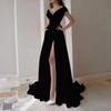 Elegant Long Dress Ruffle Edge Solid Color Crossbody Waist Split Skirt Red Black White Sleeveless Evening Dress
