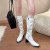 Comemore Retro Belt Buckle Women's Boots Autumn and Winter Pointed Leather Shoes for Women Thick High Heel Knight Botas
