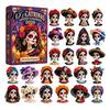 Educational Remembrance Activity Day of The Dead Advent Calendar, 24-Pack Acrylic 2D Ornament Birthday Present for Kids Set with Sugar Skull Designs,