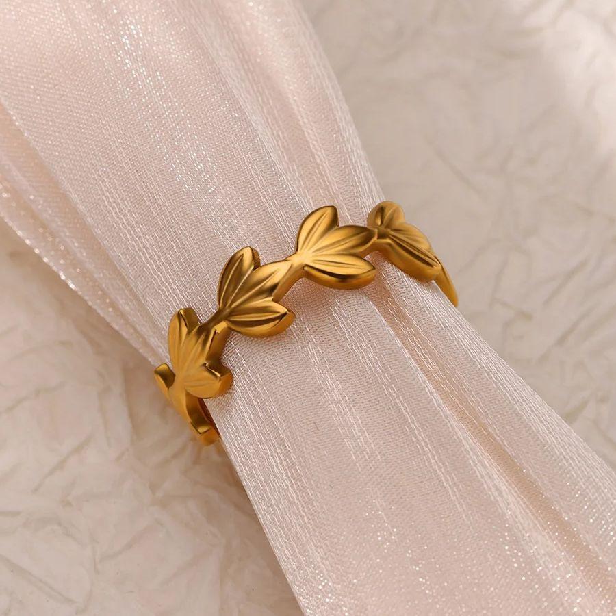 Stainless Steel Wave Rings for Women Gold Color Geometric Heart Rose Flower Wedding Ring Aesthetic Fashion Waterproof Jewelry
