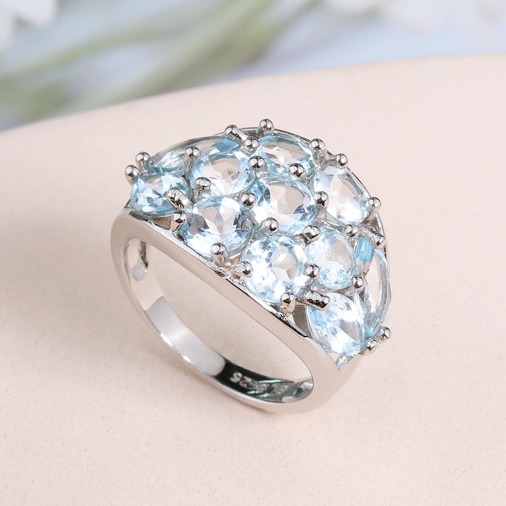 Bolaijewelry Кольцо из стерлингового серебра 925 пробы с натуральным небесно-голубым топазом, изысканные ювелирные изделия, женский подарок на годовщину