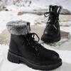Горячая Распродажа обуви для женщин на шнуровке женские ботинки зимние плюшевые флиса для тепла круглый носок короткие бочонки толстые каблуки больших размеров